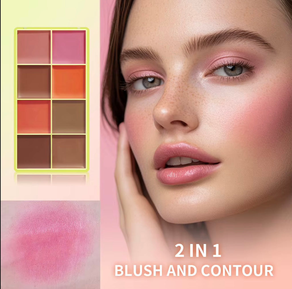 Lakerain Pigment Private Label Vegan Glow 2 in 1 Blusher Makeup Powder Cream Blush 8 Colors Highlighter Blush
Contour Palette