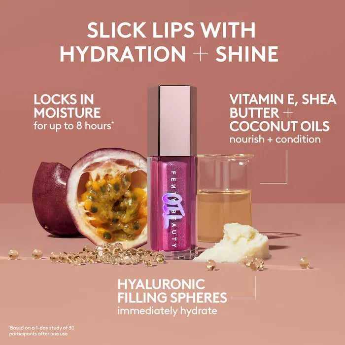 Fenty Beauty by Rihanna 
Gloss Bomb Oil Luminizing Lip Oil 'N Gloss Color: Razzberry Jamz - sparkling bright berry